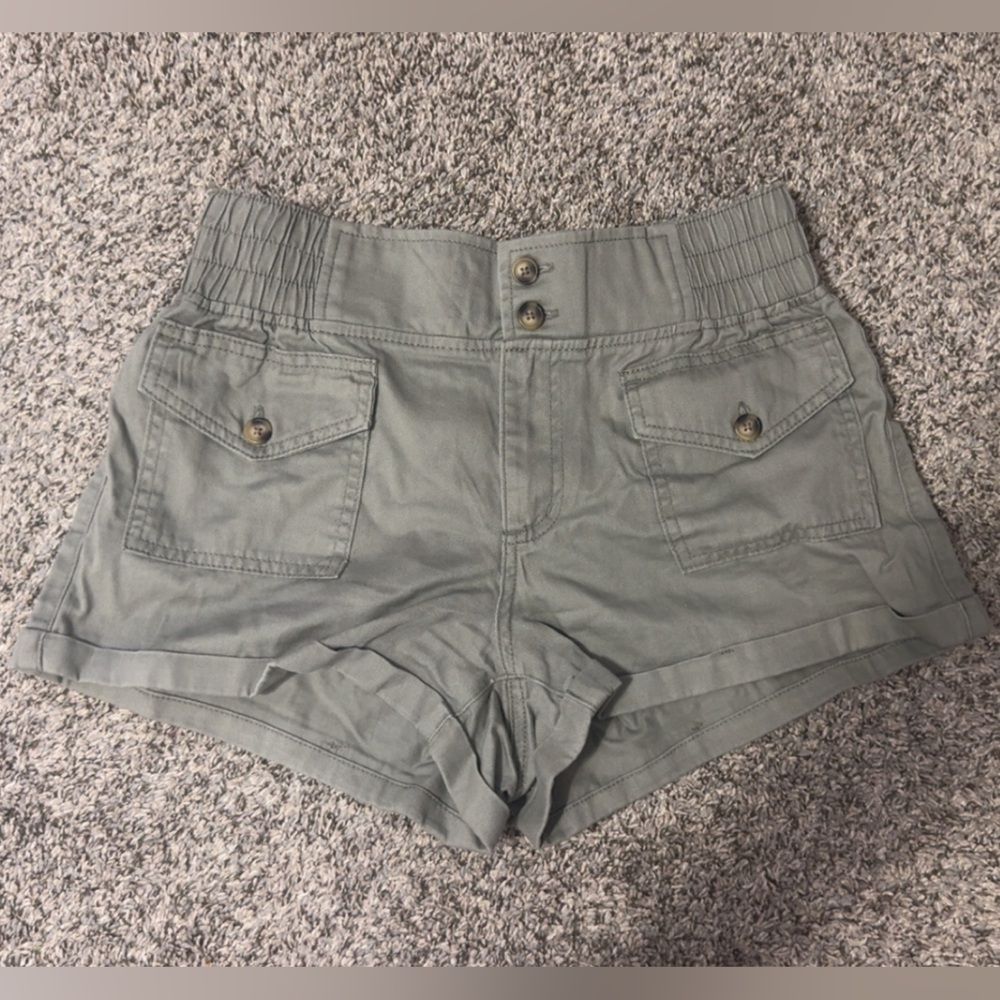 High-Rise Utility Cargo Shorts in Sage Green